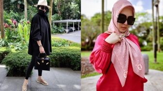 Kacamata Hitam Andalan, 9 Inspirasi Outfit Ramadhan Syahrini di Singapura