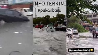 Viral Momen Banjir Genangi Jalanan Pekanbaru, Netizen: Wali Kota ke Mana?