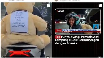 Viral Pemudik Asal Lampung Bonceng Boneka Beruang Bertuliskan Ga Ada Ayang, Jadi Hiburan Para Pemudik