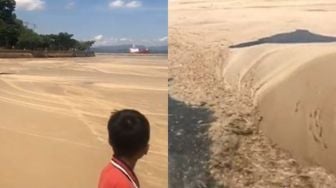 Viral Video Limbah Misterius Mirip Pasir Penuhi Pantai Lawata Bima