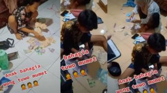 Viral Tiga Bocah Sibuk Menghitung Angpau Lebaran, Warganet: Panen