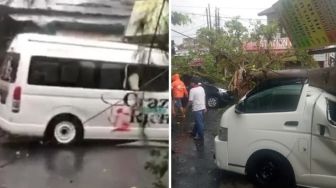 Detik-detik Dua Mobil Tertimpa Pohon Tumbang saat Hujan Lebat di Medan