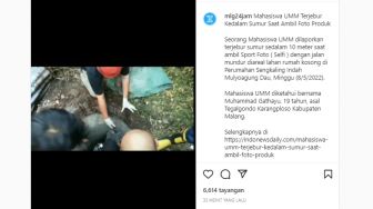 Terlalu Fokus, Mahasiswa UMM Malang Tercebur Sumur Sedalam 10 Meter Saat Selfie, Warganet: Ga Habis Thinking...
