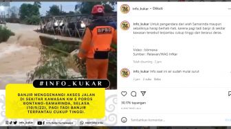 Akses Jalan Kawasan KM5 Bontang-Samarinda Digenangi Banjir Bak Air Terjun