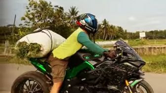 Heboh Moge Kawasaki Ninja ZX-11 Beralih Fungsi Jadi Tunggangan Pengangkut Rumput, Mental Orang Tajir Tulen!