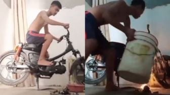 Viral Aksi Seorang Cowok Pamer Nyalakan Sepeda Motor di dalam Rumah Malah Berakhir Kebakaran