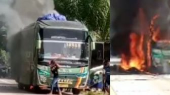 Heboh! Bus ALS Tujuan Jakarta Terbakar di Sijunjung