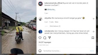 Viral di Instagram, Jalan Kawasan Loa Buah Dipenuhi Kubangan Berlumpur, Warganet Sindir: Makin Mantap