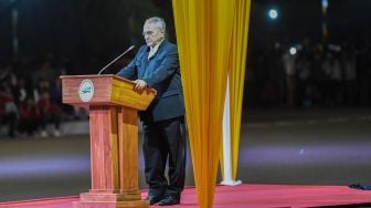 Presiden Timor Leste periode 2022-2027 Jose Ramos Horta menyampaikan sambutan seusai upacara pelantikannya di Tasi-Tolu, Dili, Timor Leste, Kamis (19/5/2022). [ANTARA FOTO/Galih Pradipta/nym]