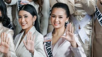 Finalis Putri Indonesia 2022 mendatangi Gedung Merah Putih Komisi Pemberantasan Korupsi (KPK), Jakarta Selatan, Selasa (24/5/2022). [Suara.com/Alfian Winanto]