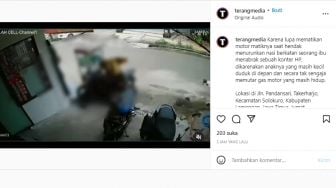 Lupa Matikan Mesin, Emak-emak Ini Tabrak Konter HP hingga Anaknya Terlempar