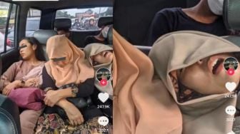 Tidur Mangap Sambil Bersandar ke Pundak Mertua, Perempuan Ini Viral dan Sukses Bikin Ngakak Warganet