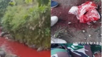 Viral, Air Sungai Cimeta di Desa Tagog Apu Bandung Berwarna Merah Darah