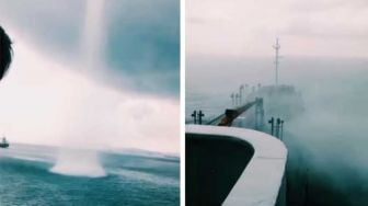 Detik-detik Pusaran Angin Hantam Kapal di Tengah Laut, Nyali Perekam Video Disorot