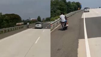 Pengendara Sepeda Motor Nekat Masuk ke Area Tol, Aksinya Dituding Ingin Viral