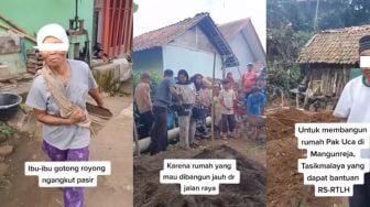 Guyub Banget! Warga Gotong Royong Angkat Pasir untuk Tetangga Bangun Rumah, Bawa Kresek hingga Bakul