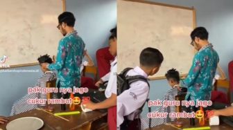 Punya Peralatan Lengkap, Guru SD Ini Cukur Muridnya ala Barbershop