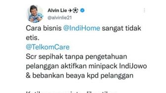 Viral di Twitter! Alvin Lie Kritik Indihome Aktifkan Paket Tanpa Persetujuan, Minta Disetop Malah Diminta Foto KTP