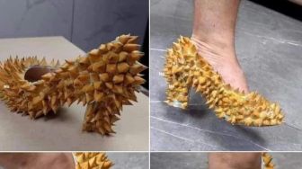 Viral High Heels Kulit Durian, Publik Melongo Lihat Modelnya: Anti Begal Ini Mah!