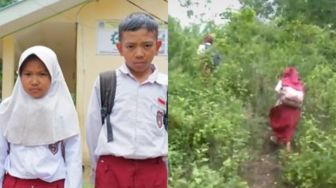 Demi Menimba Ilmu, Dua Anak SD Ini Berangkat Sekolah Jalan Kaki pada Jam 3 Pagi
