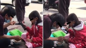 Duduk di Pinggir Jalan, Ayah dan Putrinya Berbagi Makan Semangkuk Bakso, Publik Sibuk Debatkan Hal ini