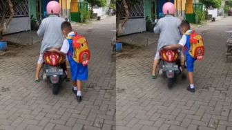 Tepuk Jok Sepeda Motor Sebelum Naik, Bocah Ini Ditinggal Emak ke Sekolah