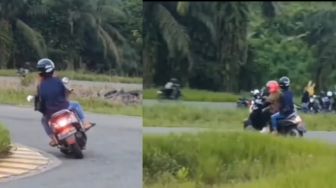 Nyasar ke Sirkuit Balap Liar, Wanita Penunggang Honda Scoopy Tampak Santuy Adu Cepat dengan Pembalap