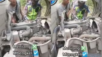 Viral Video Polisi Bantu Perbaiki Truk Warga yang Mogok, Publik: Diam Bikin Panik Bergerak Jadi Mekanik