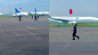 Balon Masha and the Bear Terbang di Lintasan Pesawat, Aksi Pegawai Lari-larian Ini Bikin Ngakak