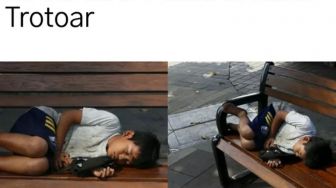 Viral Foto Bocah Pemulung Lelah Tidur di Bangku Trotoar, Publik Sindir Roy Citayam