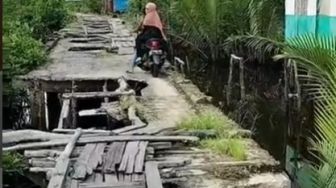 Video Viral Jembatan Desa di Riau Rusak Parah Bikin Syok Publik: Benar-benar Uji Nyali