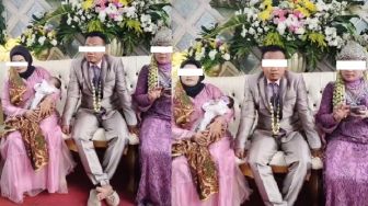 Kontroversial, Lelaki Ini Ajak Istri Pertama Duduk di Pelaminan Bersama Istri Muda