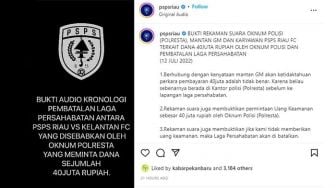 Rekaman Audio Diduga Oknum Polresta Pekanbaru Minta Rp40 Juta ke PSPS Riau