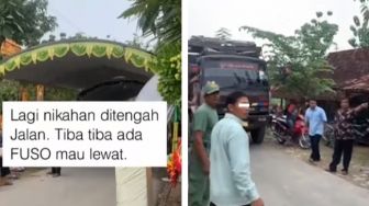 Pengantin Gelar Resepsi di Tengah Jalan Kampung, Auto Panik Angkat-angkat Kursi Gegara Truk Mau Lewat