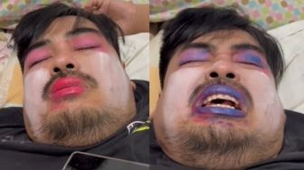 Wajah Bapak Ini Full Makeup Karya Anaknya, Netizen: Pas Pacaran Jadiin Badut Ibunya Pas Udah Nikah Jadiin Badut Anaknya