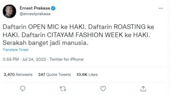Ernest Prakasa Kritik Perusahaan yang Ingin Daftarkan Merk Citayam Fashion Week: Serakah Jadi Manusia