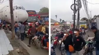 Ada-ada Aja! Heboh Jalanan Bogor Macet Panjang Gegara Pesawat Berpapasan dengan Bus, Videonya Viral