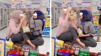 2 Cewek Tanpa Malu Duduki Tumpukan Minuman Kaleng di Minimarket demi Konten, Langsung Ramai Dirujak Warganet