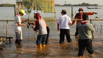 Bersama Pramuka, Ganjar Tanam 3.500 Bibit Mangrove di Semarang