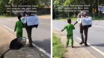 Viral Video Pria dan Anaknya Jalan Kaki dari Surabaya ke Palembang untuk Tunaikan Nazar, Begini Pendapat Ulama