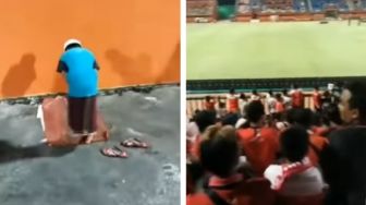 Bikin Terenyuh, Bocah Terekam Khusyuk Salat di Tengah Keramaian Suporter Bola, Warganet Ngaku Tertampar