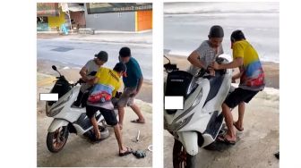 Cara Gerombolan Pria Copot Ban dari Pelek Motor Bikin Publik Heran, Manfaatkan Standar Tengah Honda PCX