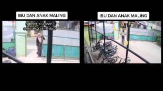 Duh! Terekam CCTV, Ibu dan Anak Perempuan Santai Diduga Maling Sepeda di Sekolah saat Siang Bolong