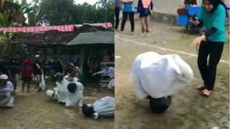 Kocak! Aksi Bocil Freestyle saat Lomba Balap Karung