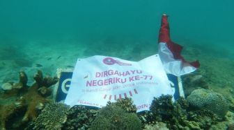 Srikandi Jatim Tancapkan Sang Saka Merah Putih di Dasar Laut Gili Ketapang