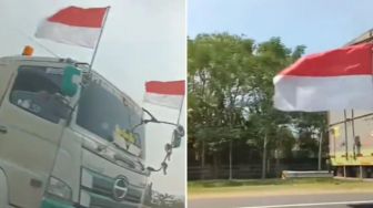 Cara Unik Rayakan Kemerdekaan, Truk di Jalan Kibarkan Bendera Merah Putih