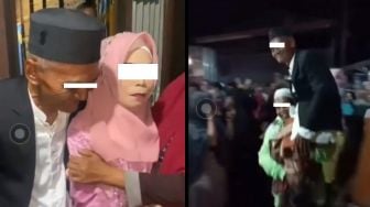 Bak Pesta Rakyat, Pernikahan Kakek dengan Gadis Berumur 25 Tahun Buat Heboh, Sampai Ditandu Warga, Publik: Kawal Terus