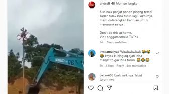 Viral Pemuda Tak Bisa Turun Saat Panjat Pinang Sampai Akhirnya 'Dijemput' Pakai Eskavator