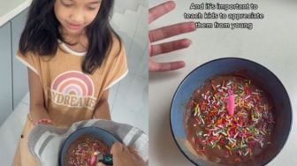 Gadis Cilik Bikin Kue untuk Beri Kejutan Ulang Tahun Asisten Rumah Tangga di Rumahnya