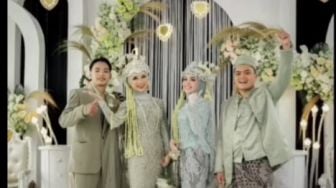 Masih Pakai Baju Pengantin, Pasangan Ini Langsung Kondangan Nikahan Sahabat, Publik: Saingan Make Up dan Baju